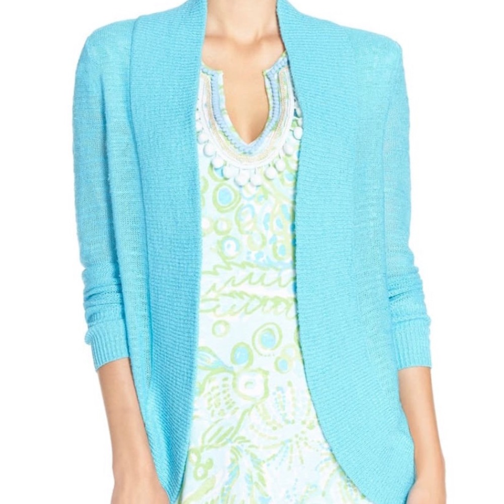 Lilly Pulitzer Blue Amalie Open Front Cardigan M